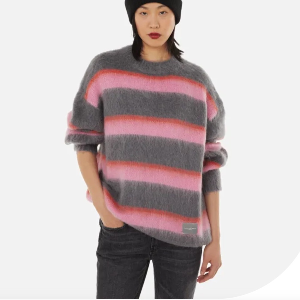 ALEXANDER WANG Gray & Pink Oversized Sweater striped crew-neck brushed jumper